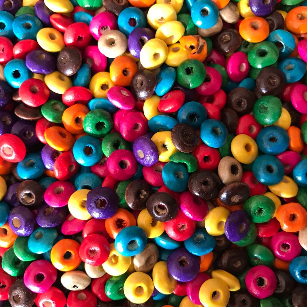 WOOD BEADS FLAT ROUND ASSORTED COLORS
